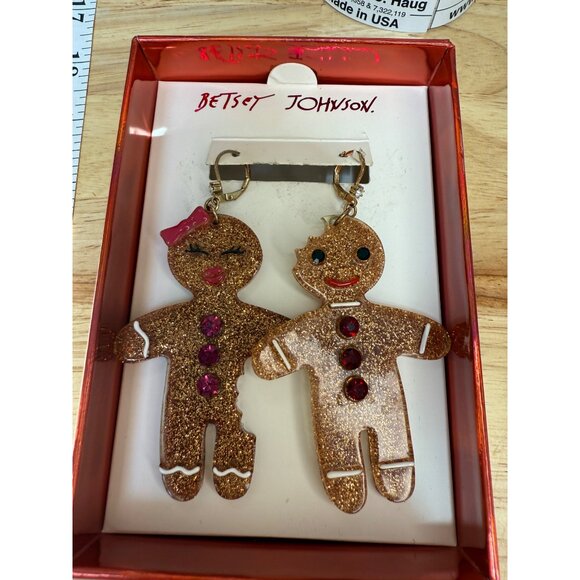 Betsy Johnson Gingerbread Holiday Earrings, Kitsch, Novelty, Whimsy, Christmas - Picture 3 of 7